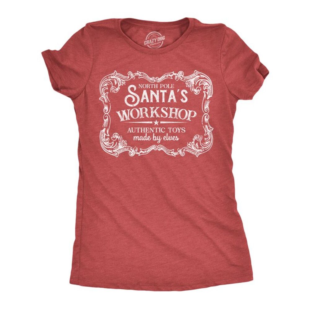 Womens Funny T Shirts North Pole Santas Workshop Sarcastic Christmas Graphic - Picture 1 of 4